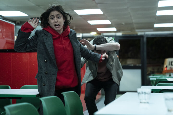 Wedding Season S1. (L to R) Rosa Salazar as Katie McConnell, Gavin Drea as Steffan Bridges in Wedding Season S1. Cr. Luke Varley/Disney+ © 2021.